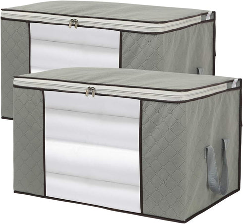 2 Pack Foldable Large Storage Bags 28 x 20 x 12 (L x W x H) inch for Comforter Quilt Blanket Clothes with Clear Window & Handles - Easy to Fit Kin...
