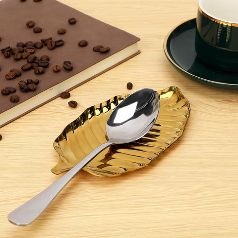 Gold Spoon Rest for Kitchen Counter, 6.7inch Gold Leaf Spoon Rest for Stove Top, Stainless Steel Kitchen Spoon Rack, Coffee Spoon Rest Utensil Res...