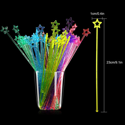 100 Pieces 9.1 Inch Swizzle Sticks Cocktail Stirrers Plastic for Bar Disposible Plastic Star Top Crystal Swizzle Sticks (Multicolor)...