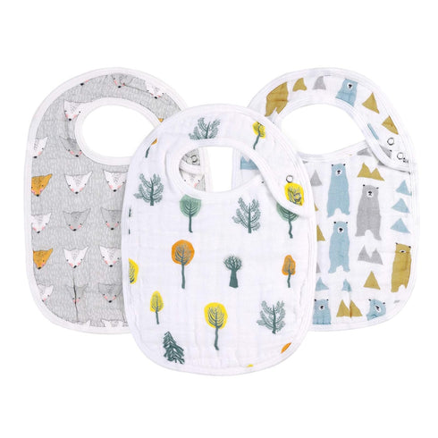 Snap Muslin Bibs for Boys & Girls, 3-Pack Baby Bibs for Infants, Newborns and Toddlers, 100% Cotton Muslin Absorbent & Soft Layers, Adjustable Sna...