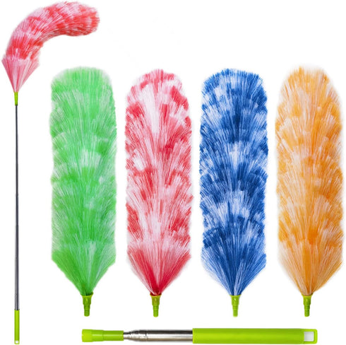 4 Pack Washable Electrostatic Duster, Extendable Pole 25" to 55", Feather Duster for Cleaning, Electrostatic Feather Duster...