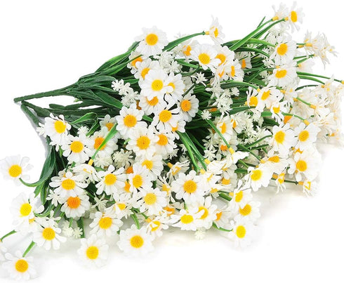 Artificial Daisies Flowers Outdoor UV Resistant 4 Bundles Fake Foliage Greenery Faux Plants Shrubs Plastic Bushes for Window Box Hanging Planter F...