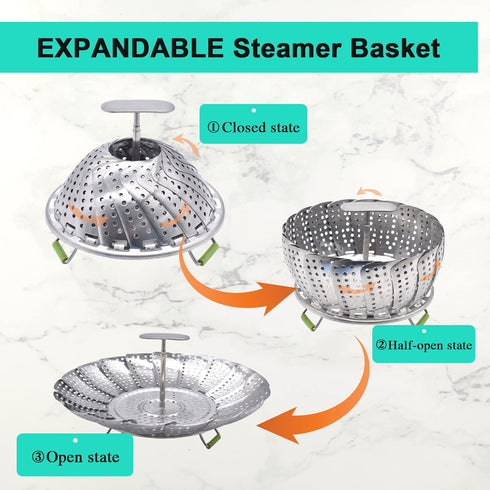 Steamer Basket Stainless Steel Veggie Steamer Basket for Cooking Folding Food Steamer Insert Steaming Basket Adjustable Expandable to fit Various ...