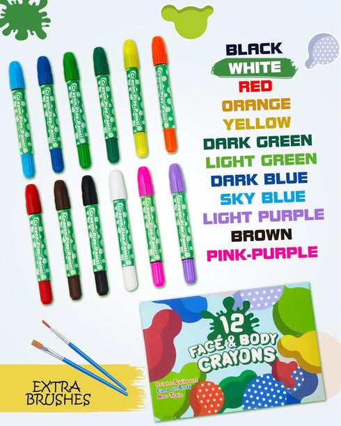 Lictin Face Painting Kits- 12 Colors Twistable Face Paint Crayons, Water Based Face Paint Marker Sticks for Pride Day, Halloween, Christmas, Face ...