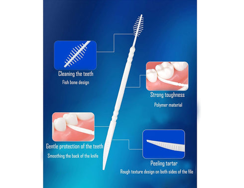 Plastic Toothpicks Home Teeth Cleaning Tool,Brush and Knife-shaped Double-ended Toothpicks,Interdental Toothpicks, 2 Way Toothpick,Plastic White (...