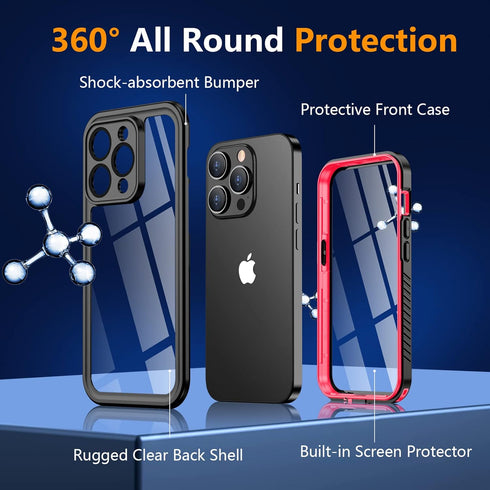 Oterkin for iPhone 14 Pro Case Waterproof,Shockproof Bumper Case with Built-in Screen Protector,Dustproof Anti-scratch Anti-stain Phone Case for i...