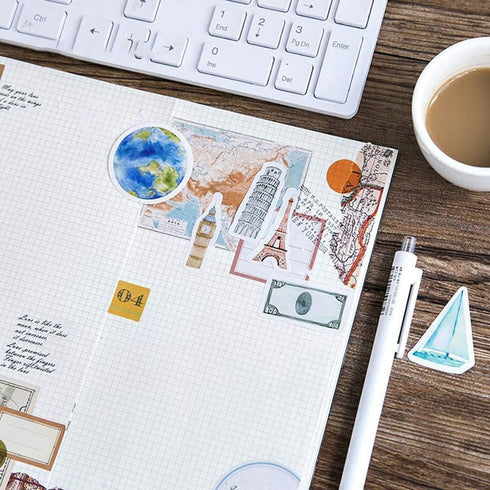 Mini Size Scrapbook Stickers, 45pcs Doraking DIY Decoration Travel Stickers Life Set for Travel Case, Laptop, Planners, Calendars, Scrapbook, Suit...
