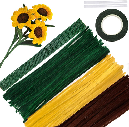TOAOB 200pcs Pipe Cleaners Craft Flower Supplies DIY Sunflowers Bouquets Making Kit Chenille Stems Artificial Flowers Craft Kit for DIY Art and Cr...
