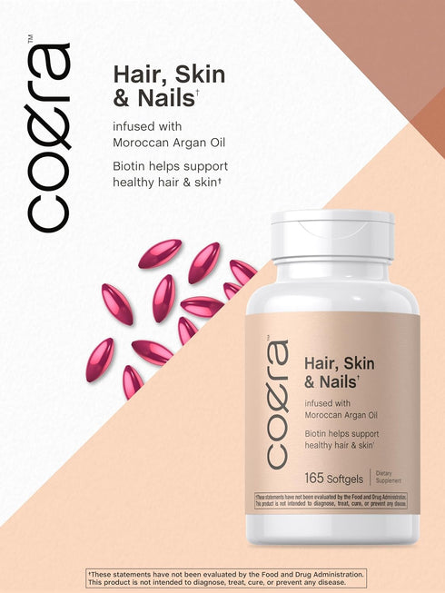 Hair, Skin and Nails Vitamins | 165 Softgels | with Biotin, Collagen & Moroccan Argan Oil | Non-GMO & Gluten Free Supplement for Men and Women...