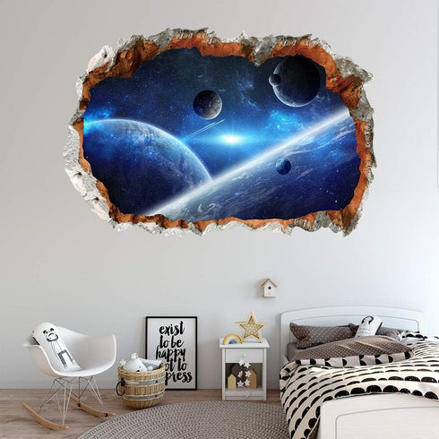 HERRA 3D Planet Universe Galaxy Outer Space Wall Decal Spacecraft Astronaut Wall Stickers, Peel and Stick Removable Space Capsule Window Wall Stic...