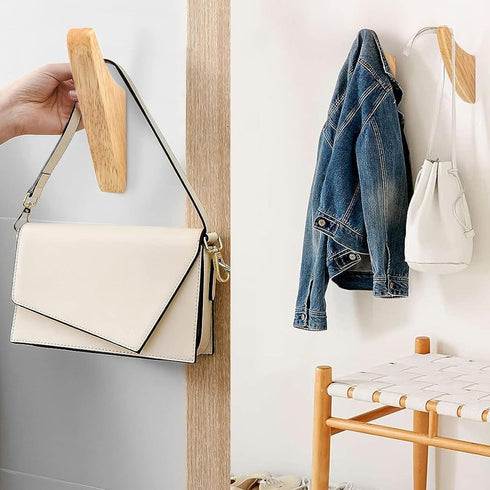 4 Pack Decorative Hooks Coat Rack with Shelf for Hanging Things Minimalist Design, Wood Wall Hooks Modern Simple Rustic Home Foyer Entryway Decor ...