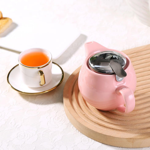 Small Ceramic Teapot With Stainless Steel Infuser For Loose Tea And Blooming Tea, Heat Resistant Ceramic Tea Pot And Tea Kettle, Perfect Tea Maker...