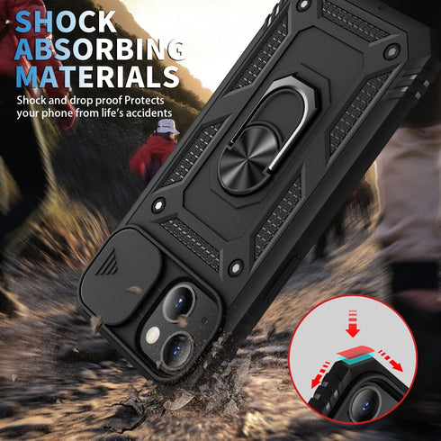Case for iPhone 13, Camera Cover Phone Case with Rotation Ring Stand for Apple iPhone 13 - Black...