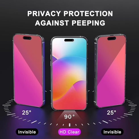 2 PACK Compatible with iPhone 14 Pro Max Privacy Screen Protector 25 Degree Anti Spy Tempered Glass Easy Installation Frame Gradient colorful anti...
