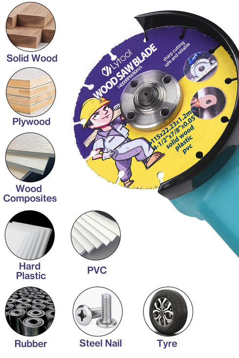 Lytool Wood Cutting Discs 4-1/2" for Angle Grinder, Woodworking Circular Saw Blade 7/8"Arbor, Angle Grinder Blades for Wood,Woodworking, PVC, Rubb...