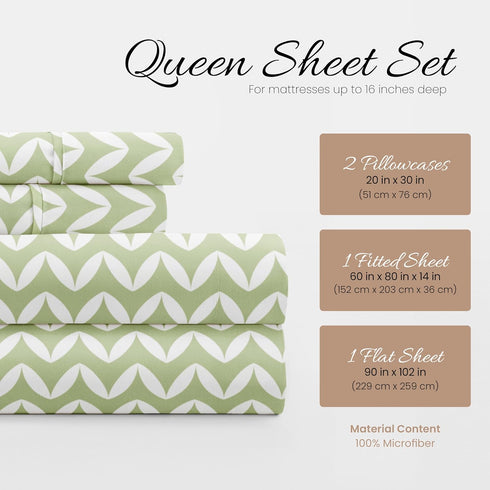 Linen Market Double-Brushed Patterned Microfiber Queen Sheet Set 4 Piece – Oeko-TEX Certified Ultra Soft & Wrinkle-Free - 16" Deep Pocket Sheets -...
