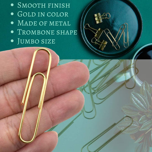 1InTheOffice Jumbo Paper Clips, Gold, Smooth, 200/Pack...