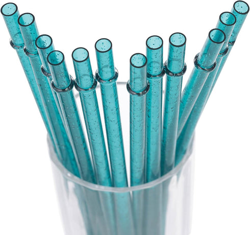 Dakoufish BPA-Free 12 Piece 11 Inch Reusable Clear Plastic Glitter Sparkle Drinking Straw Plus one Cleaning Brush (Teal,11inch)...