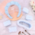 6Pcs Blue Spa Headbands and Wrist Washbands Set, Skincare Headbands Sponge Face Wash Headband Makeup Headband, Terry Cloth Headbands Face Towel Wr...
