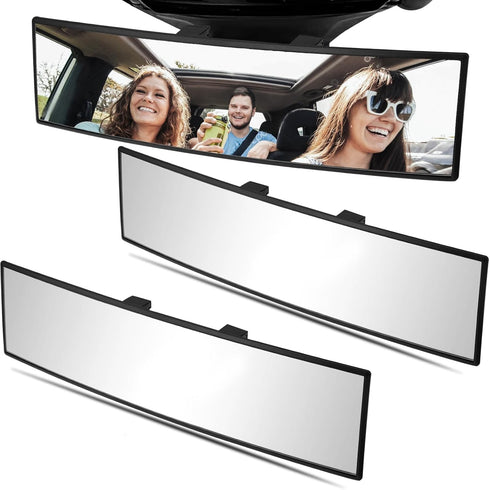 WSSROGY 2 Pack Car Rearview Mirror HD Glass 12 Inch Anti Glare Clip On Panoramic Wide Angle Car Interior Rear View Mirror Universal for Cars SUVs ...