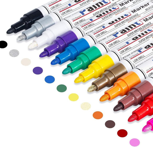 Oil Based Paint Pen, Permanent Paint Marker: Quick-Dry, Waterproof Marker Set of 12 for Rock Painting, Glass, Fabric, Ceramic, Wood, Metal, Mug, P...