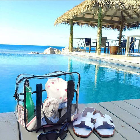 SxoSyo Clear Makeup Bags Large Travel Toiletry Bag for Women Transparent Cosmetic Bags with Handle Bathroom Organizer Bag PVC Tote Zipper Handbag ...