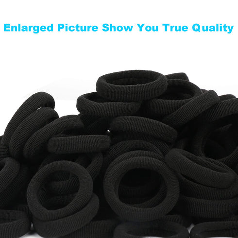 Black Seamless Hair Ties – Cotton Hair Bands – Tiny Elastics Ponytail Holders for Toddlers, 1 Inch in Diameter, Black, by Nspring...