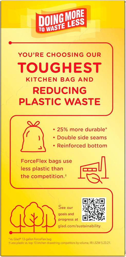 Glad Trash Bags, ForceFlexPlus Tall Kitchen Drawstring Garbage Bags, 13 Gallon, Febreze Beachside Breeze, 34 Ct...