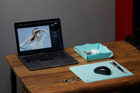 Premium PU Leather Mouse Pad with Precision Performance Surface and Aluminum Pen Slot - Elevate Your Workspace with Elegance and Agility,AL Sky bl...