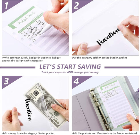 3D Starring Sky Budget Binder A6 Planner Money Saver with Zipper Cash Envelopes Sheet and Stickers for Budgeting -004PP...