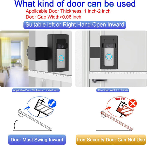 Anti-Theft Doorbell Door Mount,No-Drill Mounting Bracket for Video Doorbell Cover Holder Not Block Doorbell Sensor...