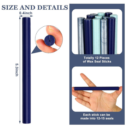 Whaline 12Pcs Dusty Blue Wax Seal Sticks Gradient Blue Color Glue Gun Sealing Wax Sticks Envelop Sealing Wax for Wedding Invitations Cards Envelop...