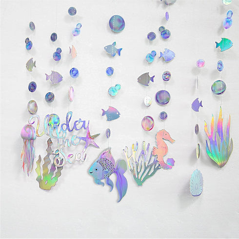 Cheerland Iridescent Under The Sea Party Decorations Holographic Bubble Garlands Decoration Mermaid Birthday Decor for Ocean Theme Baby Shower Sum...
