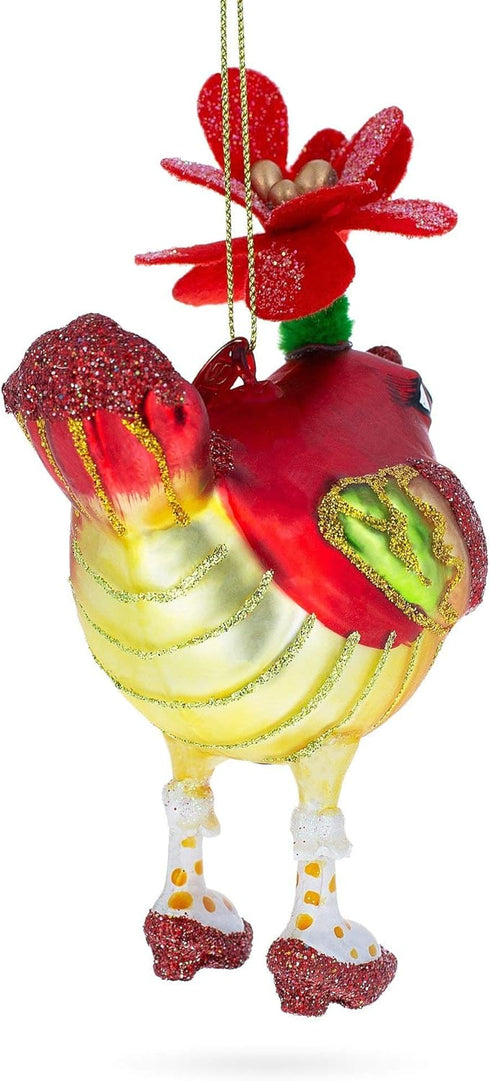 Hen Adorned with a Hat Glass Christmas Ornament...
