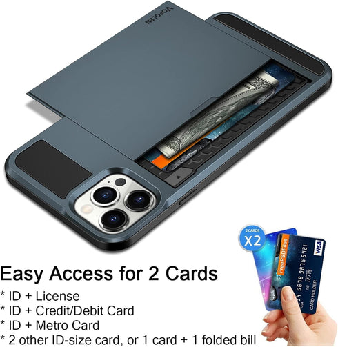 Vofolen for iPhone 13 Pro Case Wallet Credit Card Holder Slot Sliding Door Hidden Pocket Men Women Anti-Scratch Dual Layer Hybrid Bumper Armor Pro...