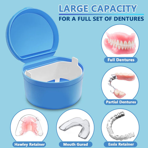 Colorful Denture Bath, Denture Case With Strainer For Soaking Dentures, Retainers, Mouth Guard & Night Guard, Large Denture Cup For a Set Of Full ...