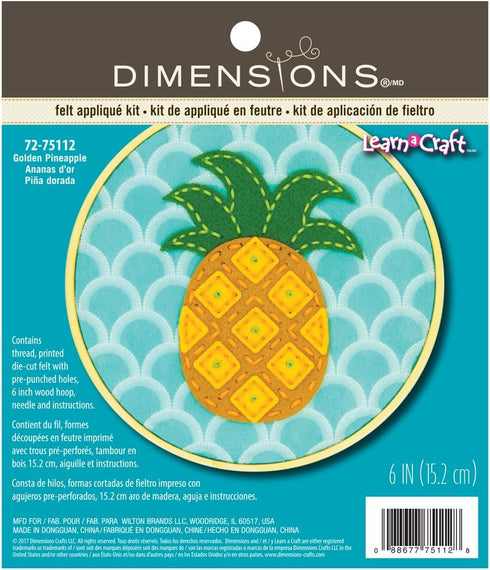 Dimensions Needle Craft Pineapple Wool Felt Applique Embroidery Craft Kit, 6''...