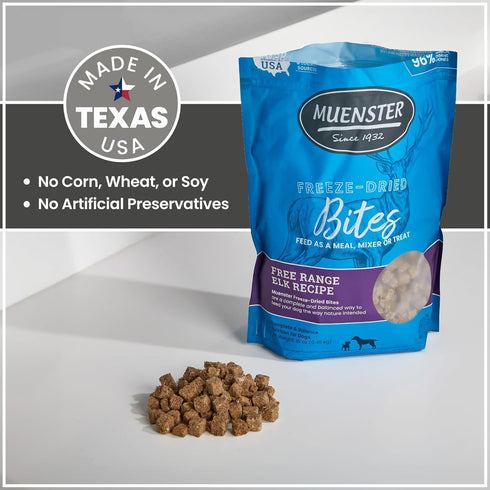 Muenster Freeze Dried Dog Food Topper Bites (5oz) - Farmhaus Elk Freeze Dried Raw Dog Food w/Organic Minerals - Elk & Organ Meats Meal Toppers for...