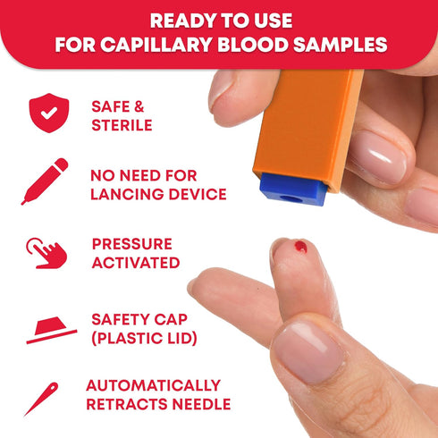 Ever Ready First Aid Safety Pressure Activated Lancets, Sterile Push Lancets – 2.2mm 21 Gauge for Blood Sugar Testing - 100 Count...