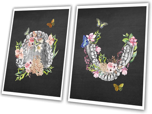GnosisCollageArt Dental Art Human Teeth Anatomy Flower Butterflies Set of 2 Unframed Prints...