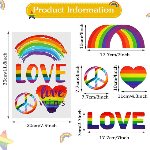 Outus 18 Pieces Gay Pride Rainbow Window Clings Rainbow Heart Sticker Love Word Homosexuality Love is Love Window Clings for Home Bedroom Bathroom...