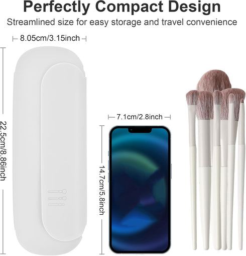 Travel Makeup Brush Holder,Silicon Portable Cosmetic Face Brushes Holder with Built-in Brush Cleaner,Upgrade Travel Essentials Makeup Brush Case,M...