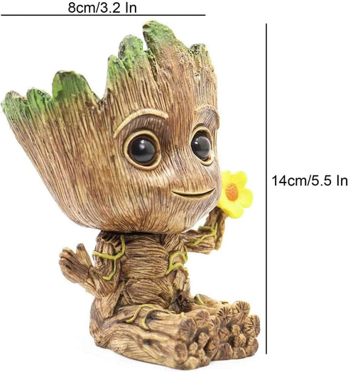 Groot Flower Pot with Hole, Planter Pot for Succulent, Air Plants, Pen Holder with Miniature Fairy Garden Sitting Groot (Flower Model)...