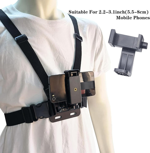 Adjustable Mobile Phone Chest Strap Harness Mount, Black, Compatible with iPhone, GoPro Hero, DJI Osmo Action Cameras...