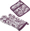 DII Quilted Kitchen Oven Mitt & Potholder Set, Hanging Loop for Convenient Storage, OM 6.5x12/PH 8x8.5, Eggplant Damask Print, 2 Piece...