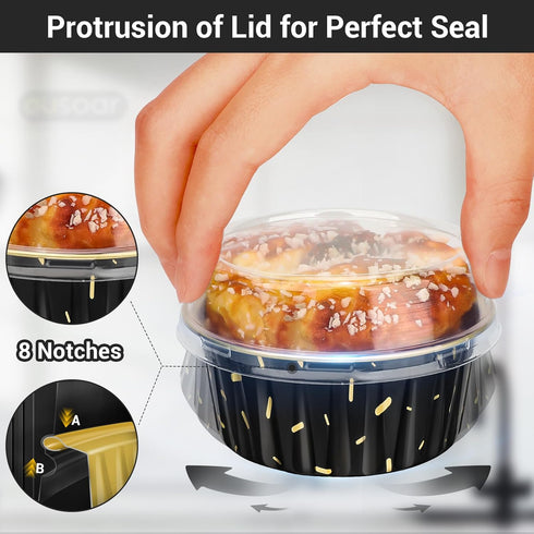 EUSOAR Muffin Liners, 50pcs 5oz Disposable Ramekins, Aluminum Foil Muffin Cupcake Liners Cups with Lids, Disposable Aluminum Foil Cupcake Baking C...