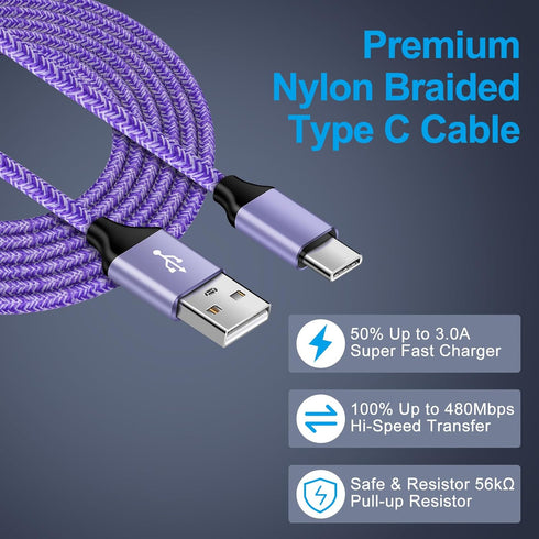 USB to USB C Cable 3A Fast Charging for iPhone 16e/16 Pro Max/16 Pro/16 Plus/16/15 Pro Max/15 Plus, 2Pack 6FT Braided C Charger Cord for Samsung G...
