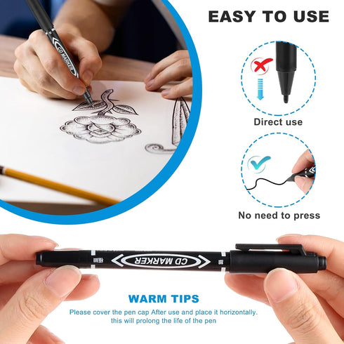 Black Markers for Drawing, 10 Pack Dual Tip Brush Pens Permanent Marker Set for Art Drawing Sketching Writing Dooding Marking...