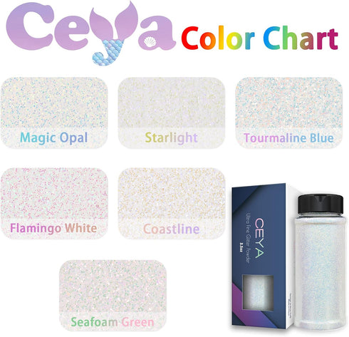 Ceya Ultra Fine White Glitter Powder 3.5oz/ 100g Magic Opal Iridescent Crafts Glitter 1/128” 0.008” 0.2mm for Slime Epoxy Resin Tumbler Jewelry Na...