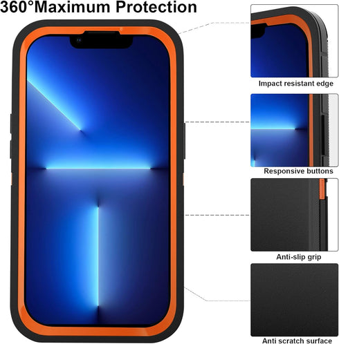 for iPhone 13 Pro Max 6.7" Case with Belt Clip Holster, with 2 Screen Protector, Military Grade Full Body Protection Shockproof Phone Case (BlackO...